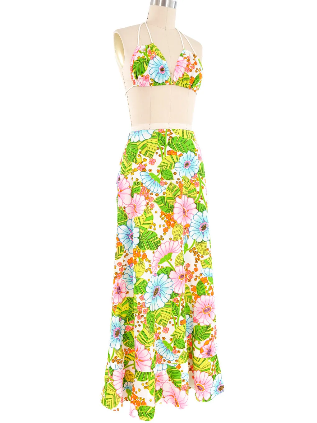 1970s Tropical Maxi Skirt and Triangle Top Ensemble