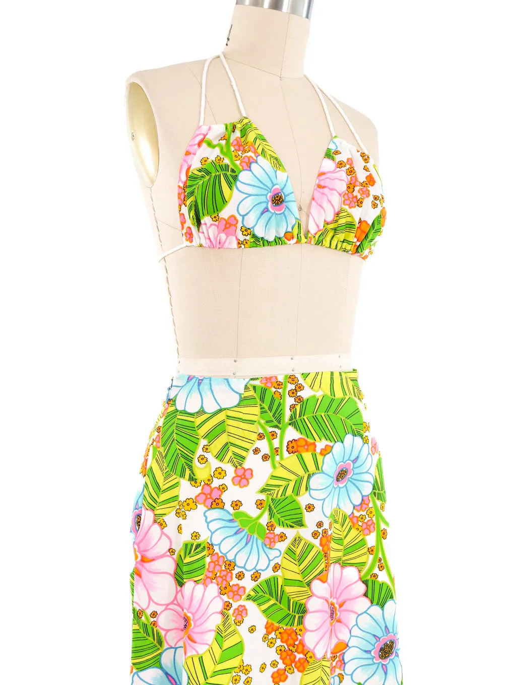 1970s Tropical Maxi Skirt and Triangle Top Ensemble