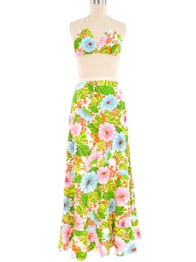 1970s Tropical Maxi Skirt and Triangle Top Ensemble