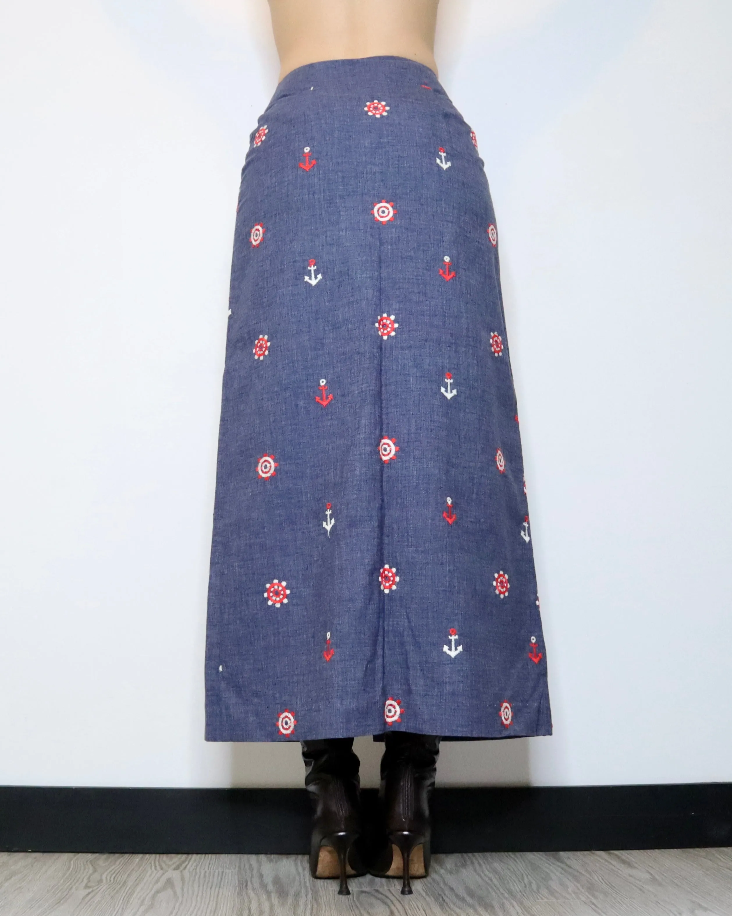 70s Denim Maxi Skirt (S) 