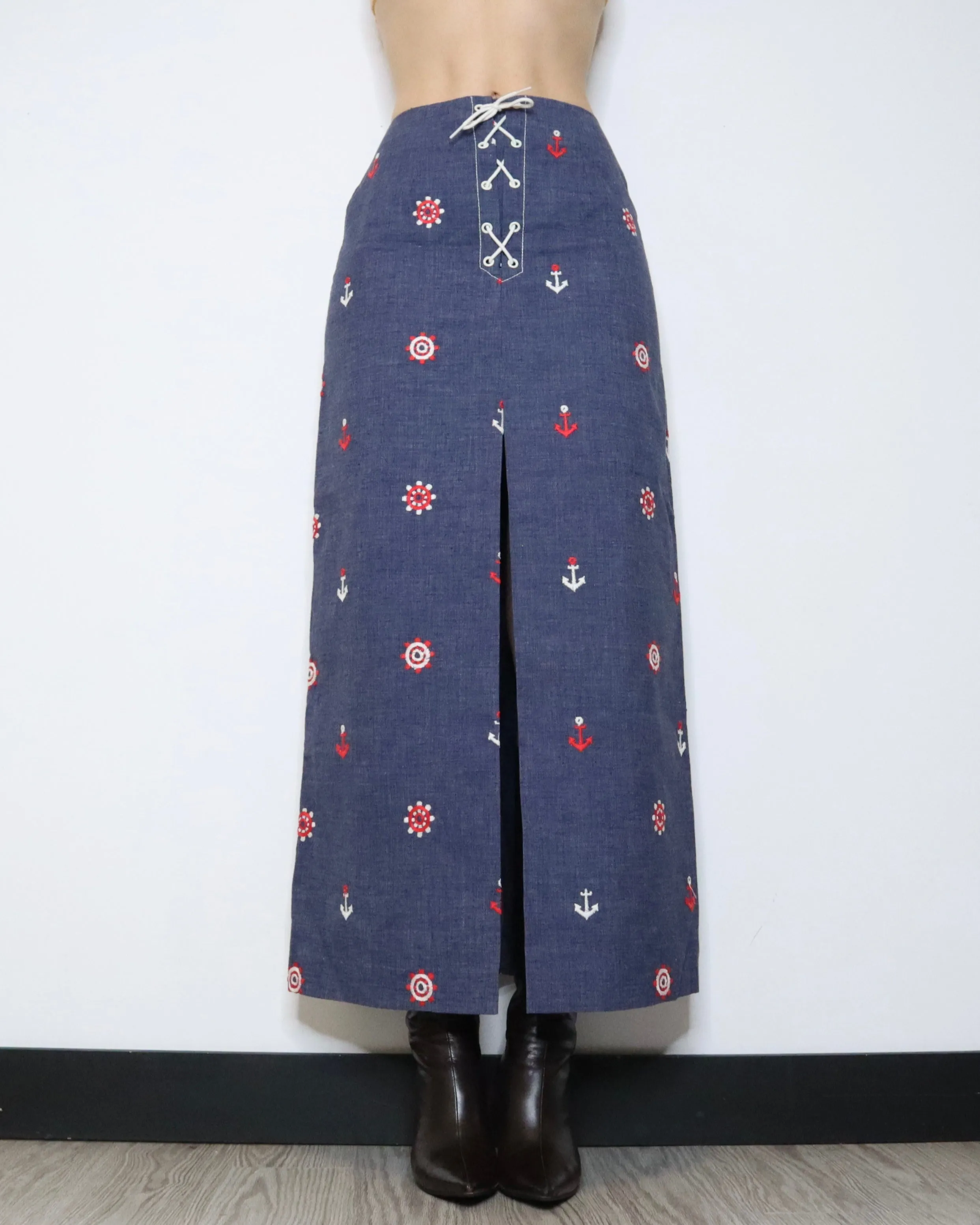 70s Denim Maxi Skirt (S) 