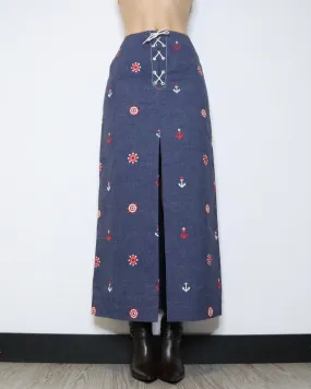 70s Denim Maxi Skirt (S) 