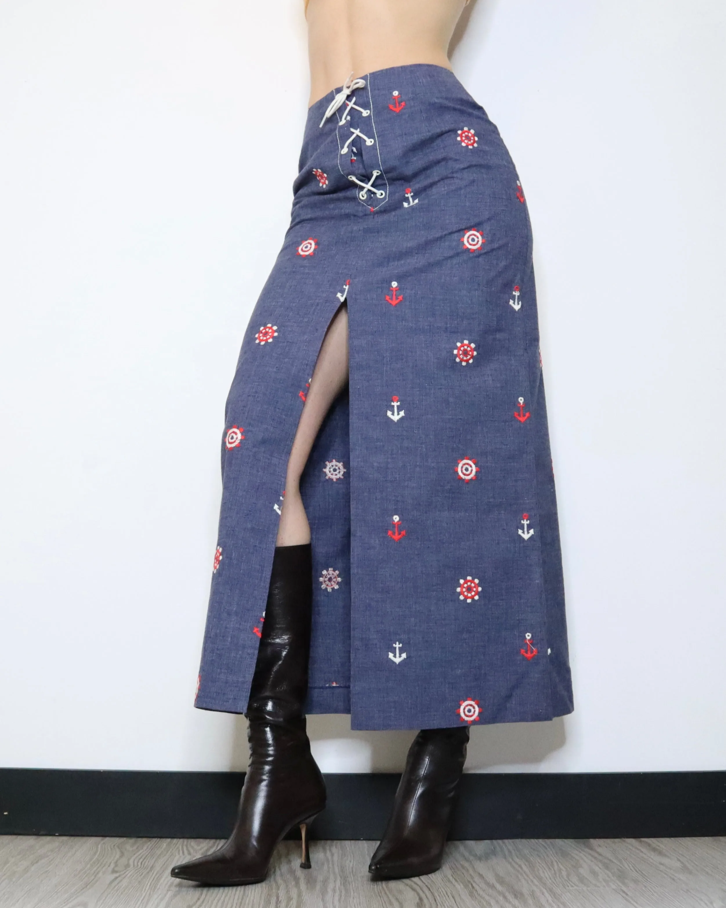 70s Denim Maxi Skirt (S) 