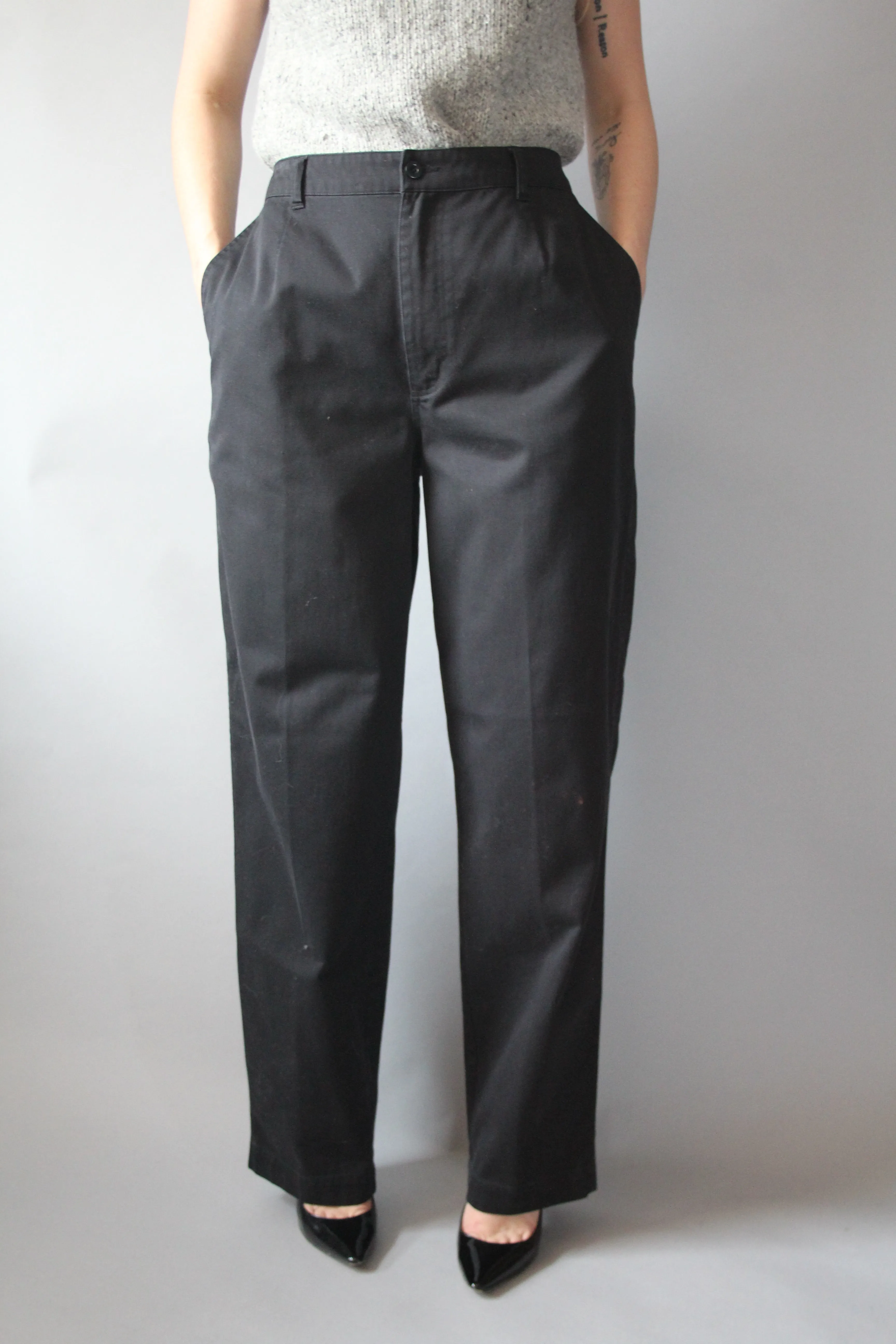 90s Black High Waisted Chinos - 32