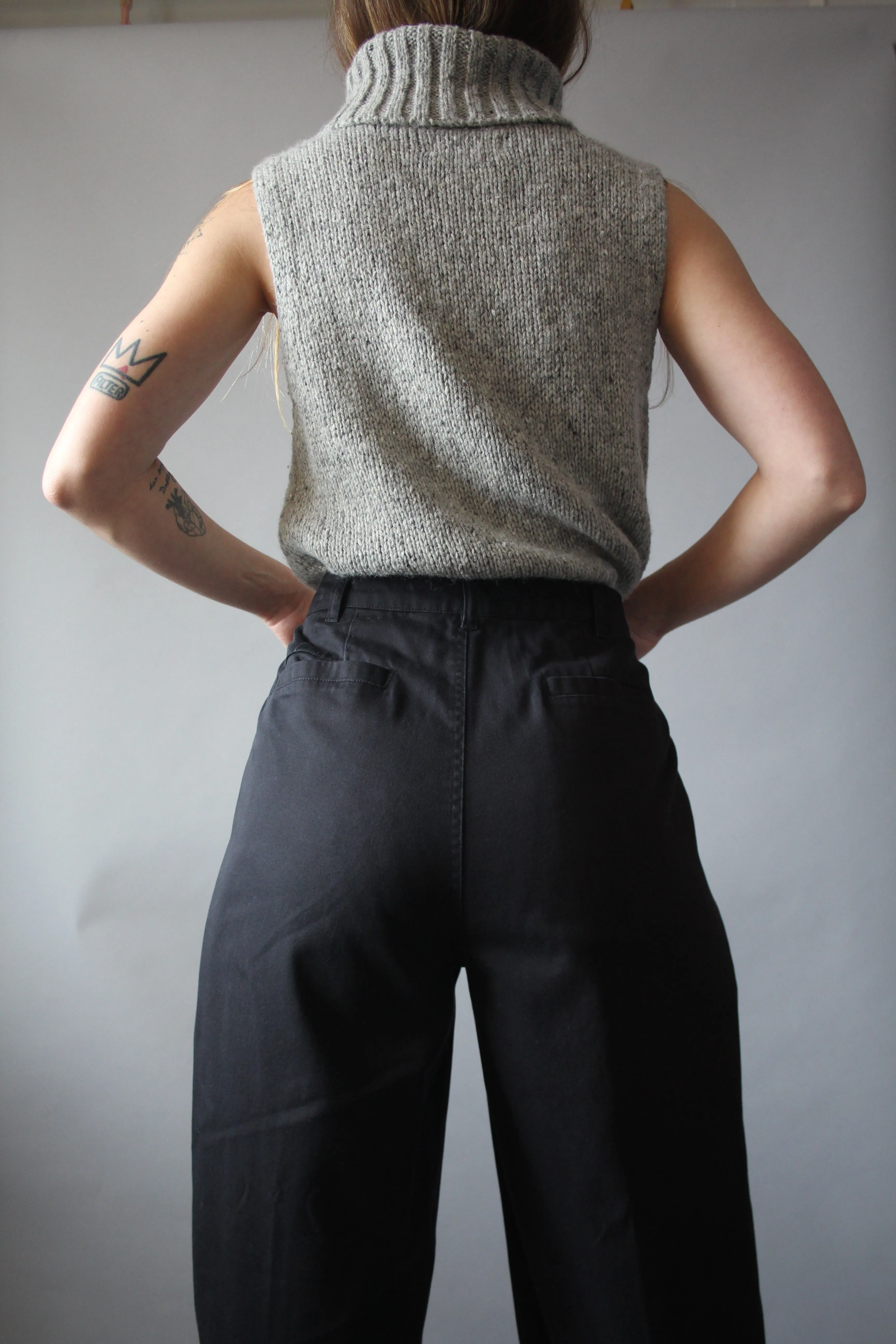 90s Black High Waisted Chinos - 32