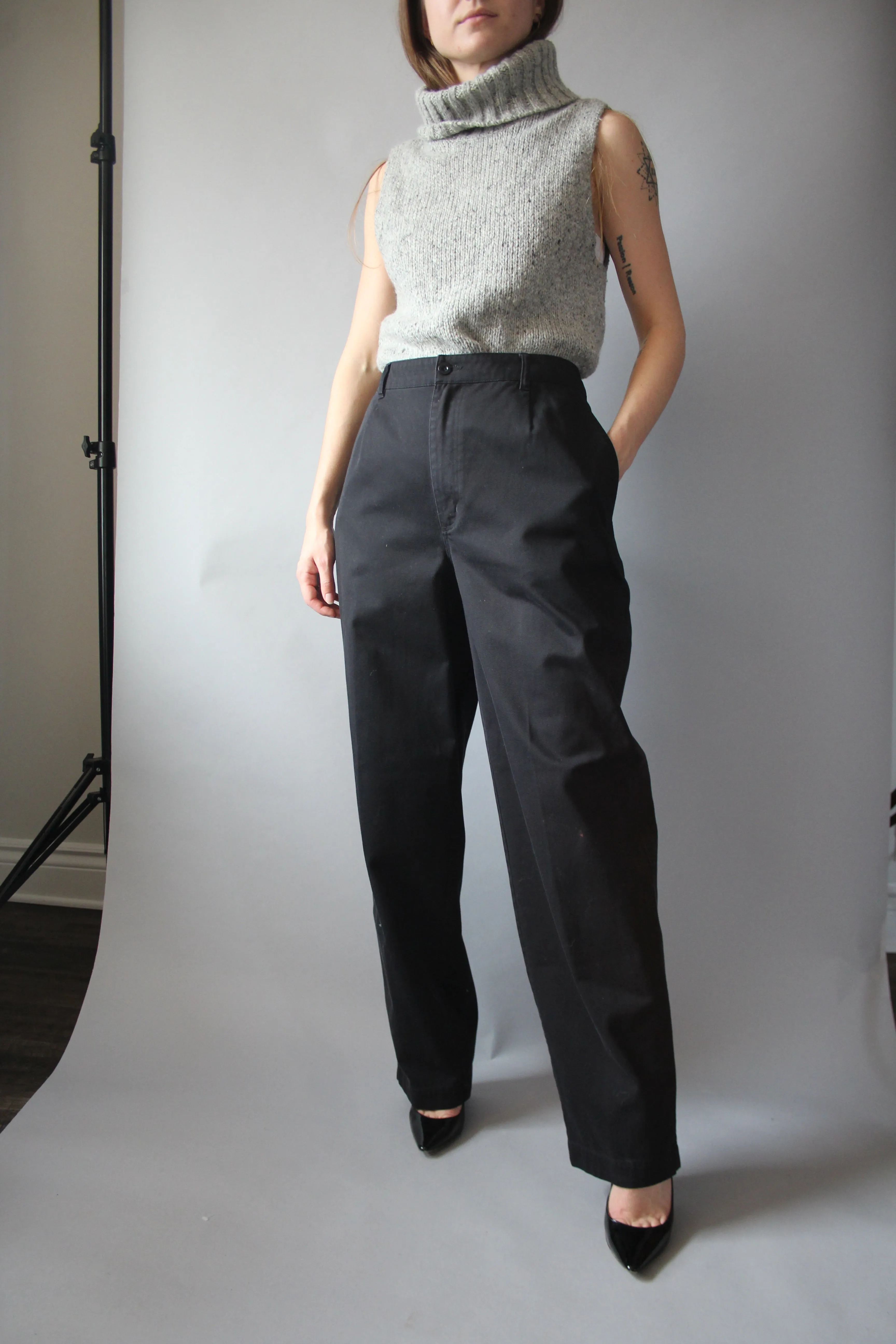 90s Black High Waisted Chinos - 32