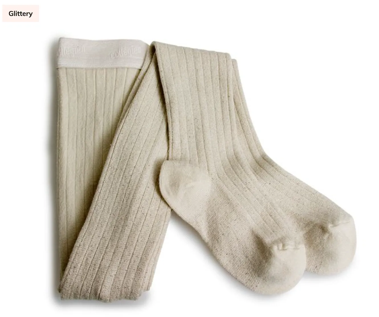 Amélie Glitter Ribbed Tights - Blanc Neige Collegien Tights
