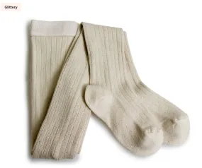 Amélie Glitter Ribbed Tights - Blanc Neige Collegien Tights