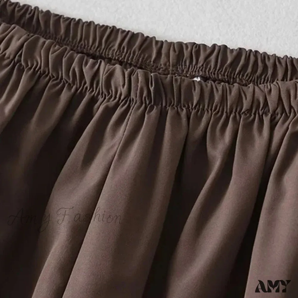 Amy Fashion - Elastic Waist Retro Solid Summer Clothes
