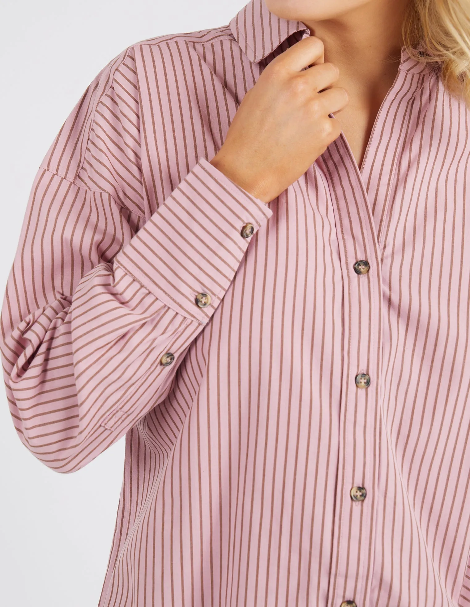 Antonia Stripe Shirt - Dusty Pink/Chocolate
