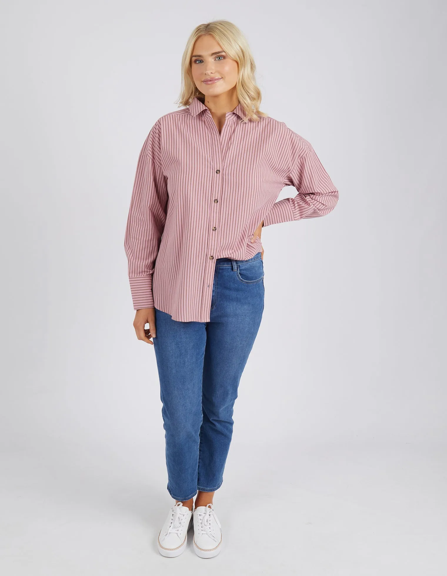 Antonia Stripe Shirt - Dusty Pink/Chocolate