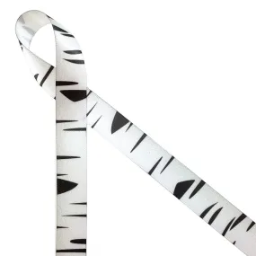 Birch bark ribbon in white and black  printed on 5/8" white satin