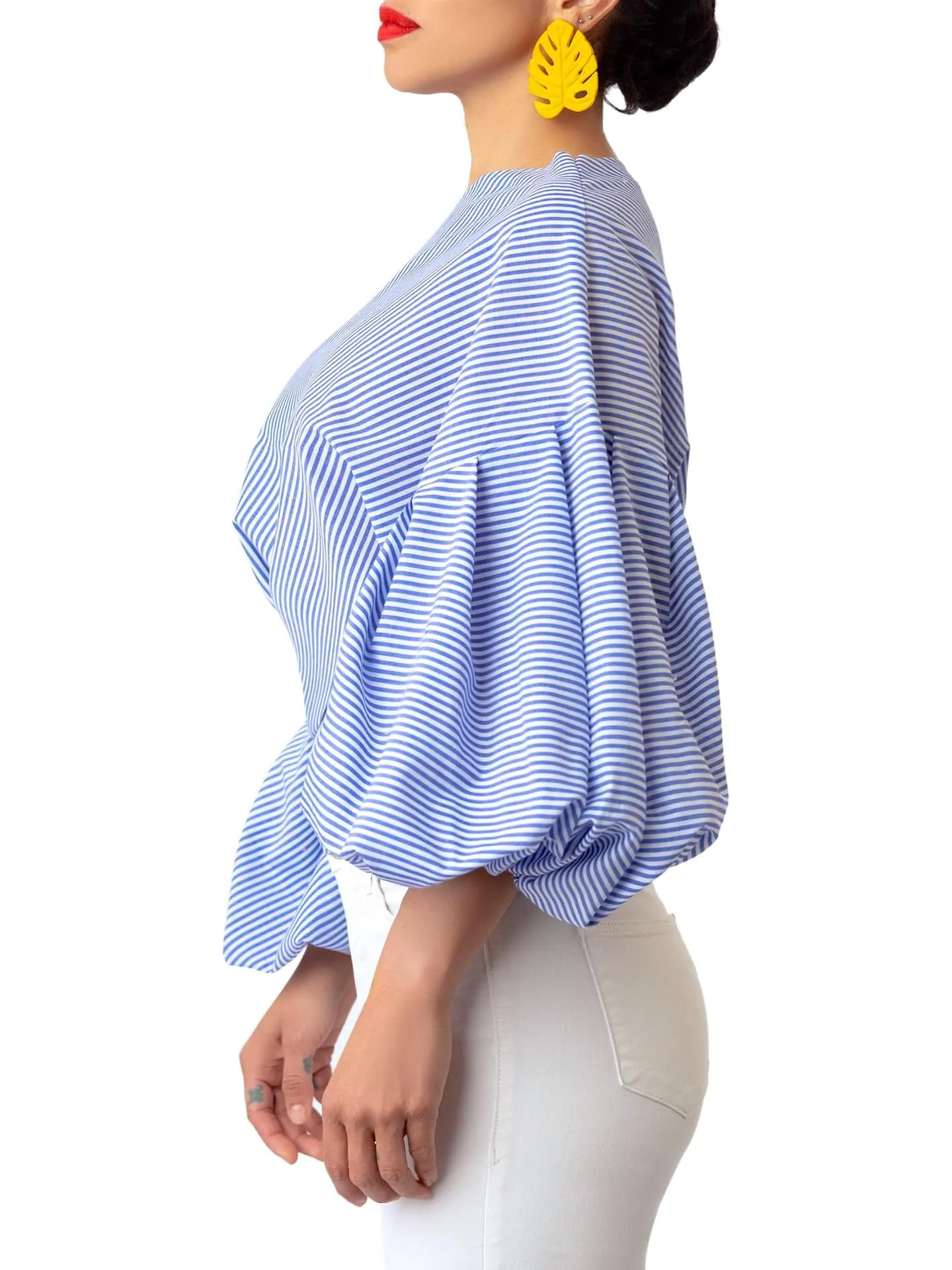 “Bísí” Stripe Billow Sleeve Top