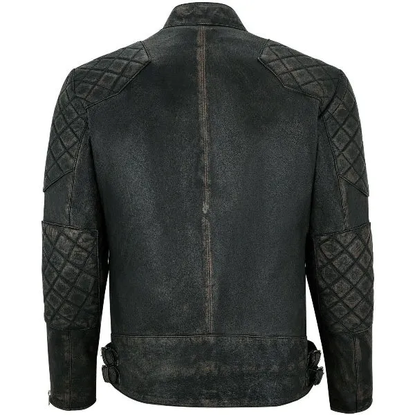 Black Genuine Leather Biker Jacket Men Vintage retro Motorcycle racer Jacket
