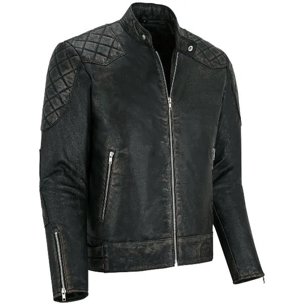 Black Genuine Leather Biker Jacket Men Vintage retro Motorcycle racer Jacket