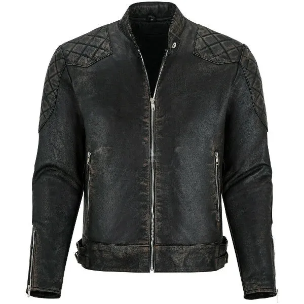 Black Genuine Leather Biker Jacket Men Vintage retro Motorcycle racer Jacket