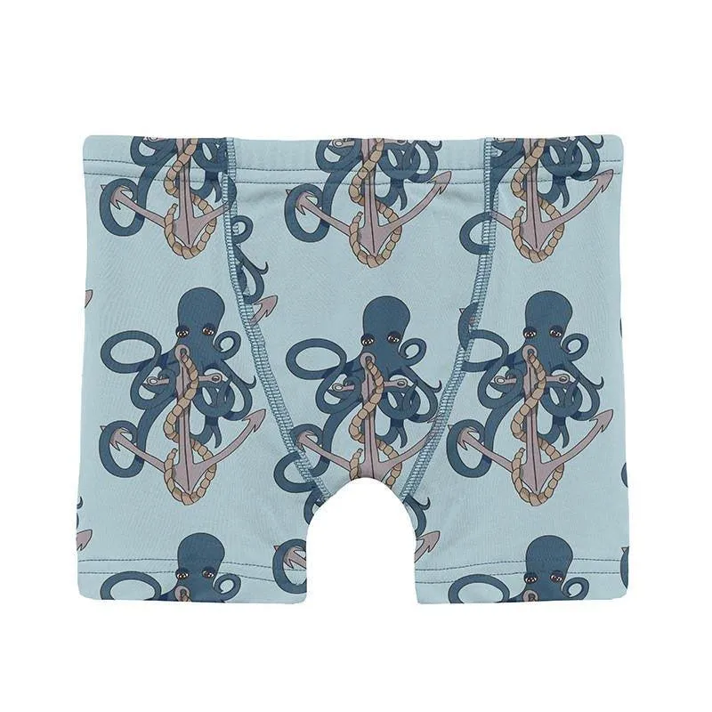 Boy's Print Bamboo Boxer Briefs (Set of 3) - Spring Sky Octopus Anchor, Natural & Feather Cloudy Sea