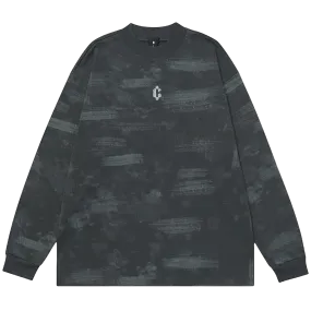 Brushed Abstract Logo Print Long Sleeve Cotton Tee