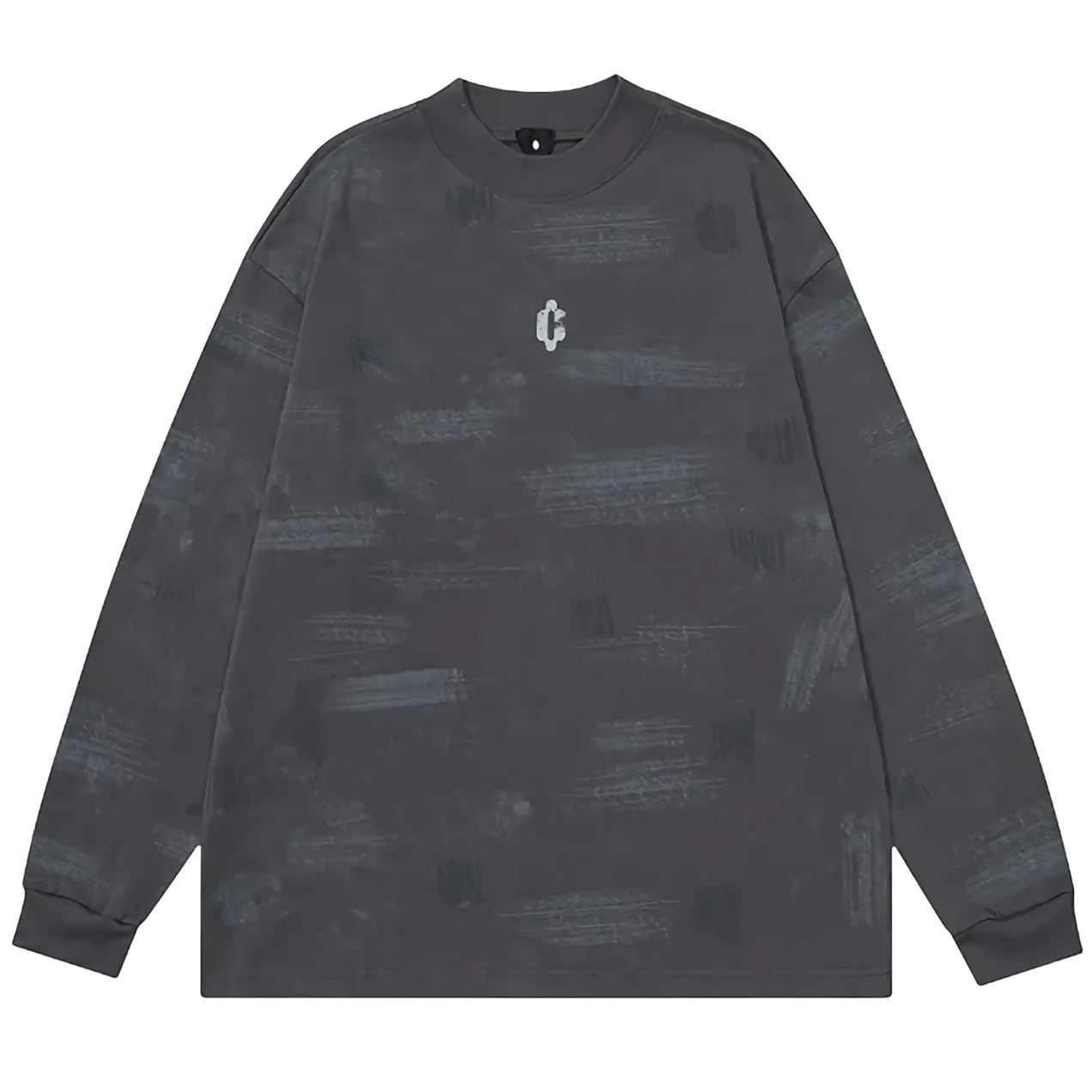 Brushed Abstract Logo Print Long Sleeve Cotton Tee