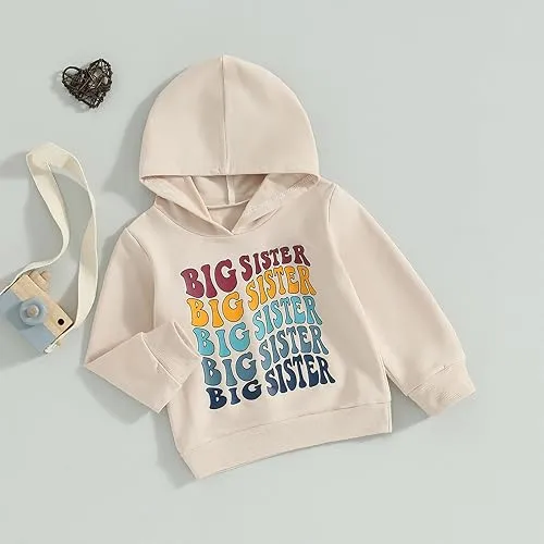 Canis Big Sister Sweatshirt Toddler Baby Little Girls Long Sleeve Pullover Hoodie Top Sibling Reveal Announcement(Pink,1-2T)