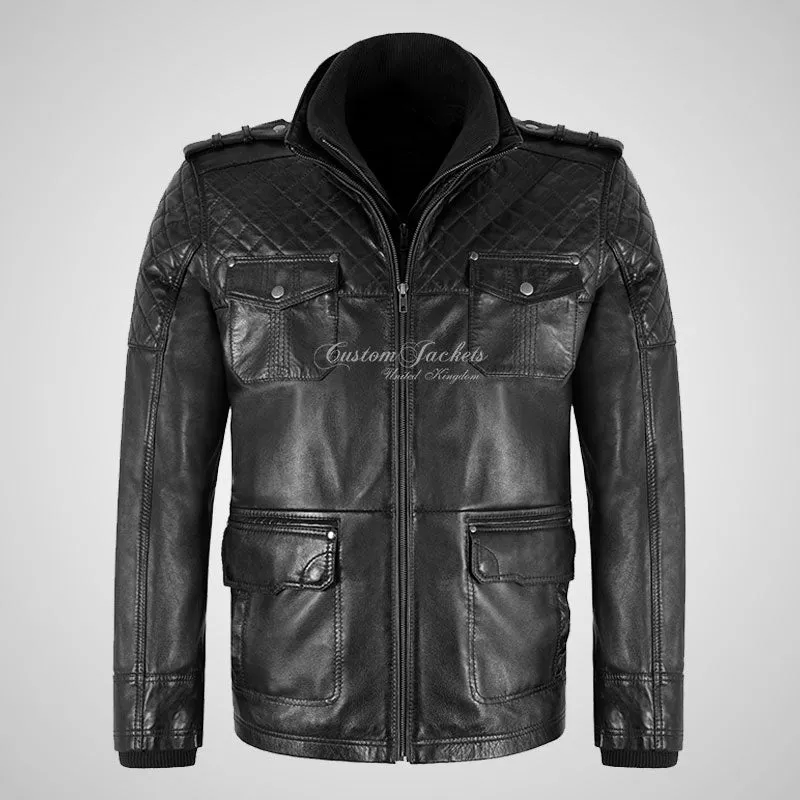 CLIFTON Men's Casual Fashion Biker Style Double Collared Leather Jacket