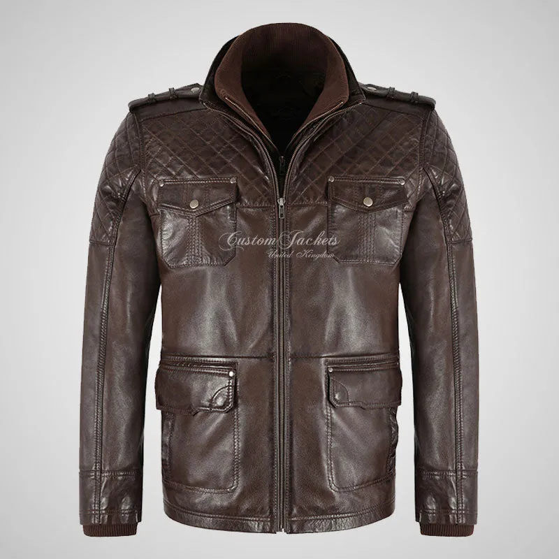 CLIFTON Men's Casual Fashion Biker Style Double Collared Leather Jacket