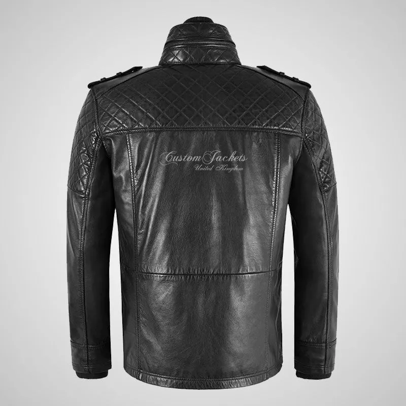CLIFTON Men's Casual Fashion Biker Style Double Collared Leather Jacket
