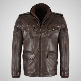 CLIFTON Men's Casual Fashion Biker Style Double Collared Leather Jacket