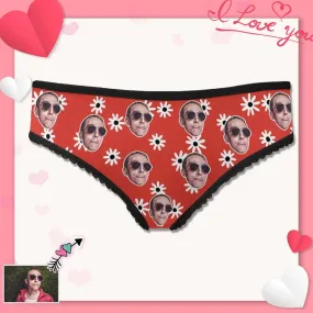 Custom Underwear with Face Personalized Flower Red Women's High-cut Briefs