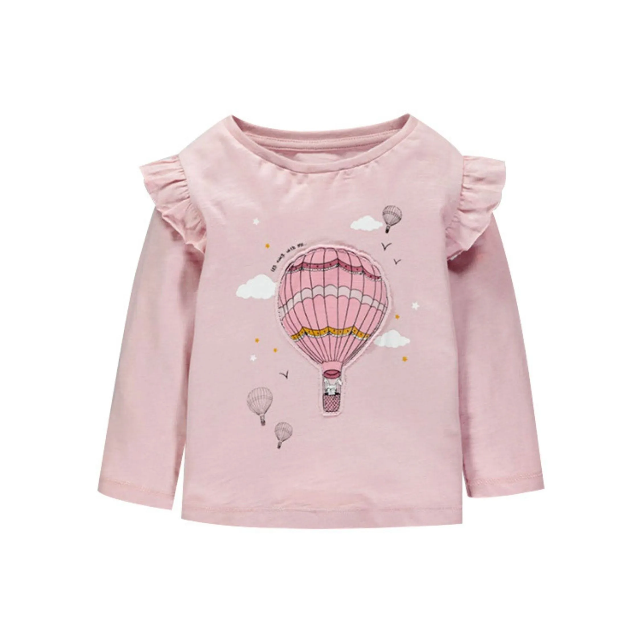 Full Sleeve Beautiful Air Balloon Theme Girls T-Shirt, Pink