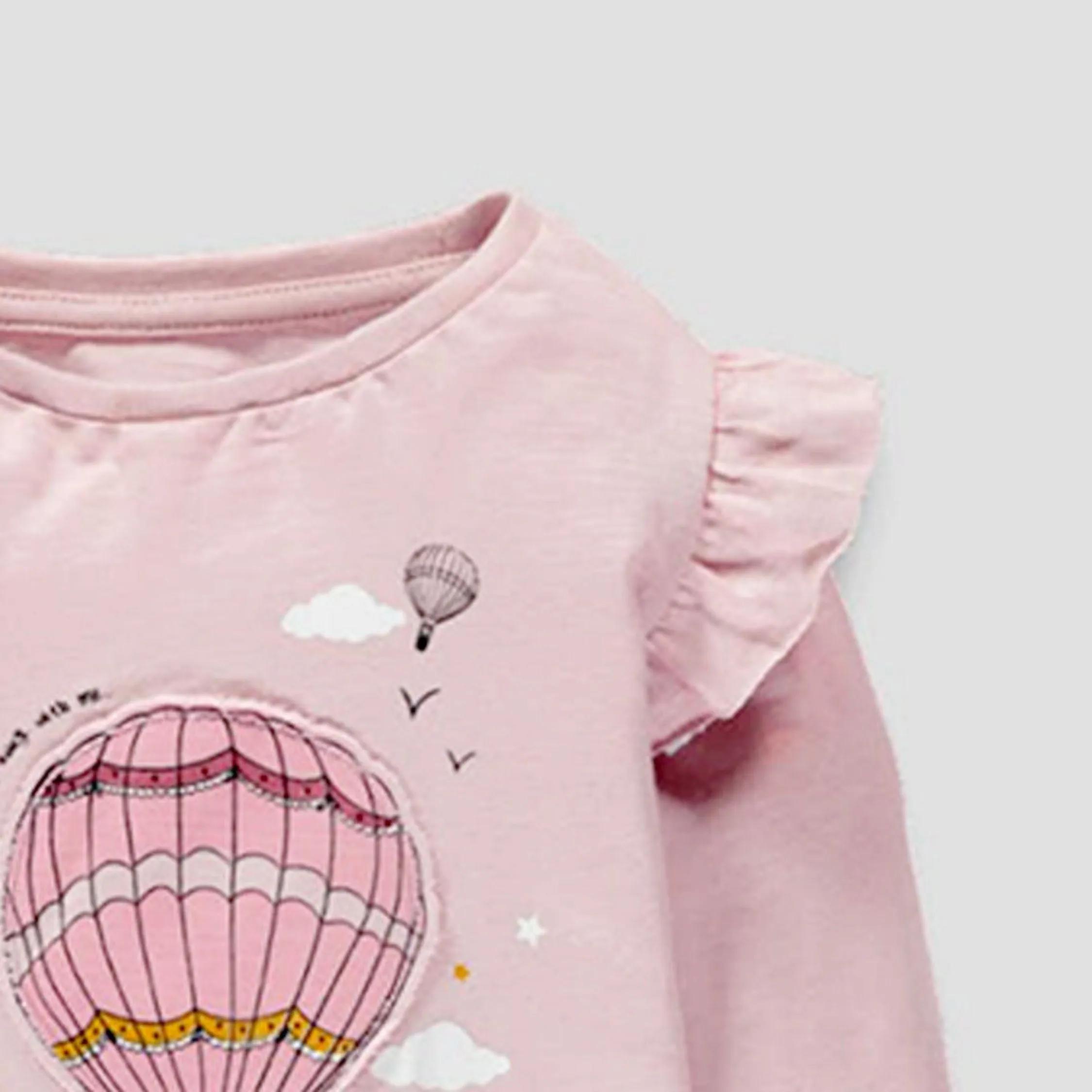 Full Sleeve Beautiful Air Balloon Theme Girls T-Shirt, Pink