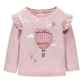 Full Sleeve Beautiful Air Balloon Theme Girls T-Shirt, Pink