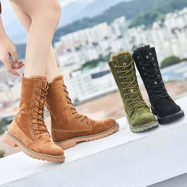 Fur Snow Boots Suede Leather Plush Oxford
