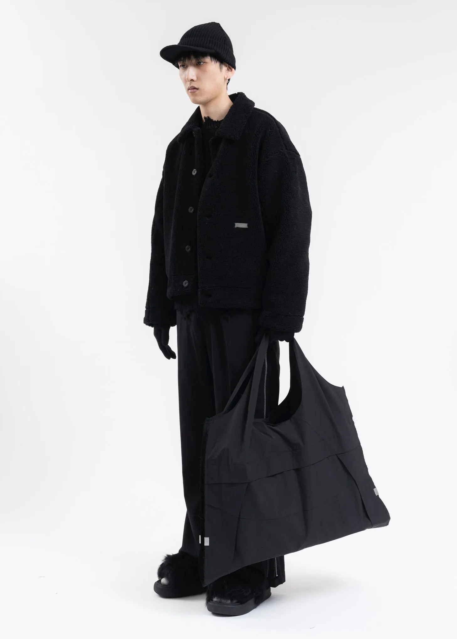 FUZZY BLACK HANDPRINT PADDED FLEECE JACKET