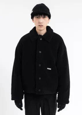 FUZZY BLACK HANDPRINT PADDED FLEECE JACKET