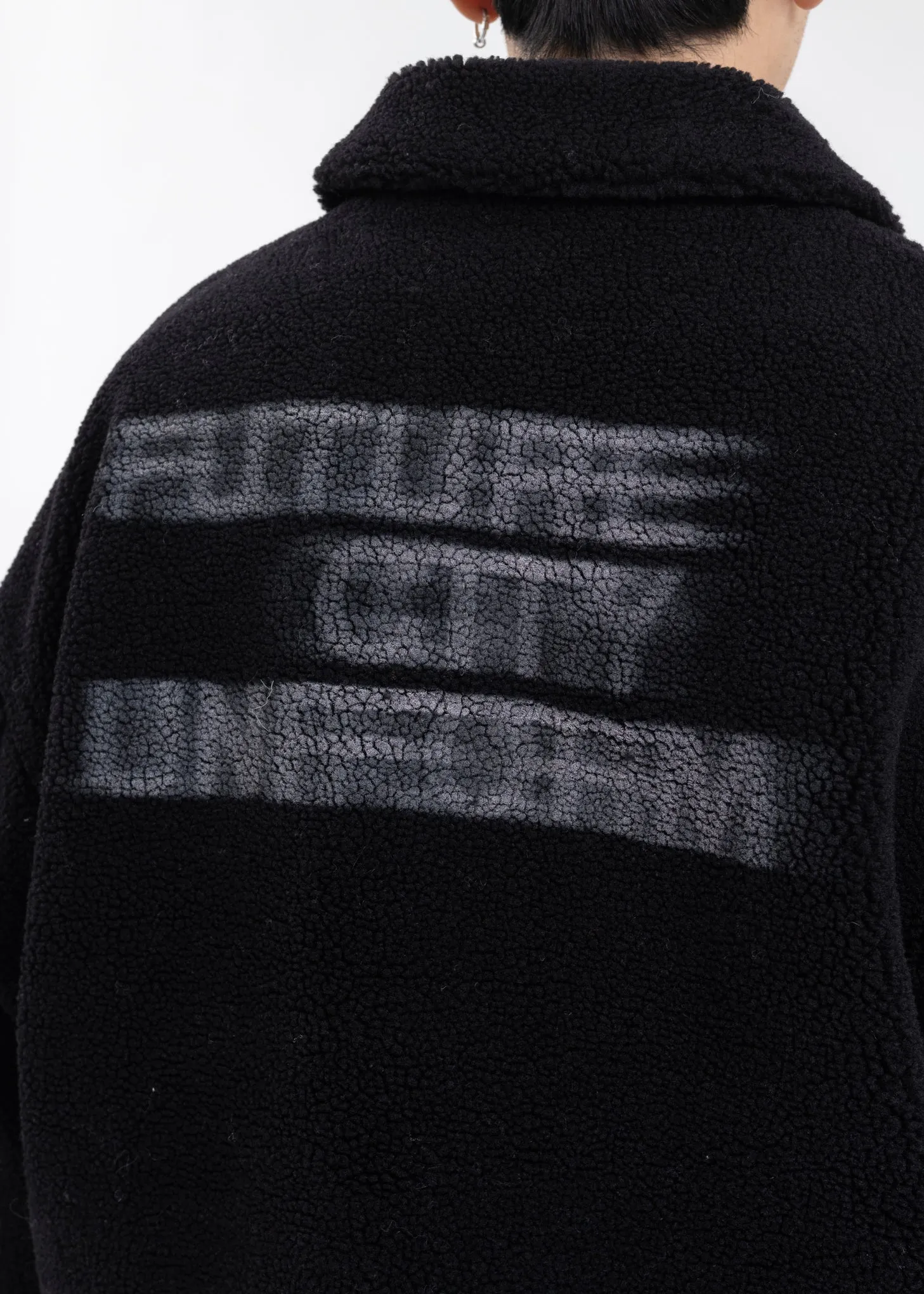 FUZZY BLACK HANDPRINT PADDED FLEECE JACKET