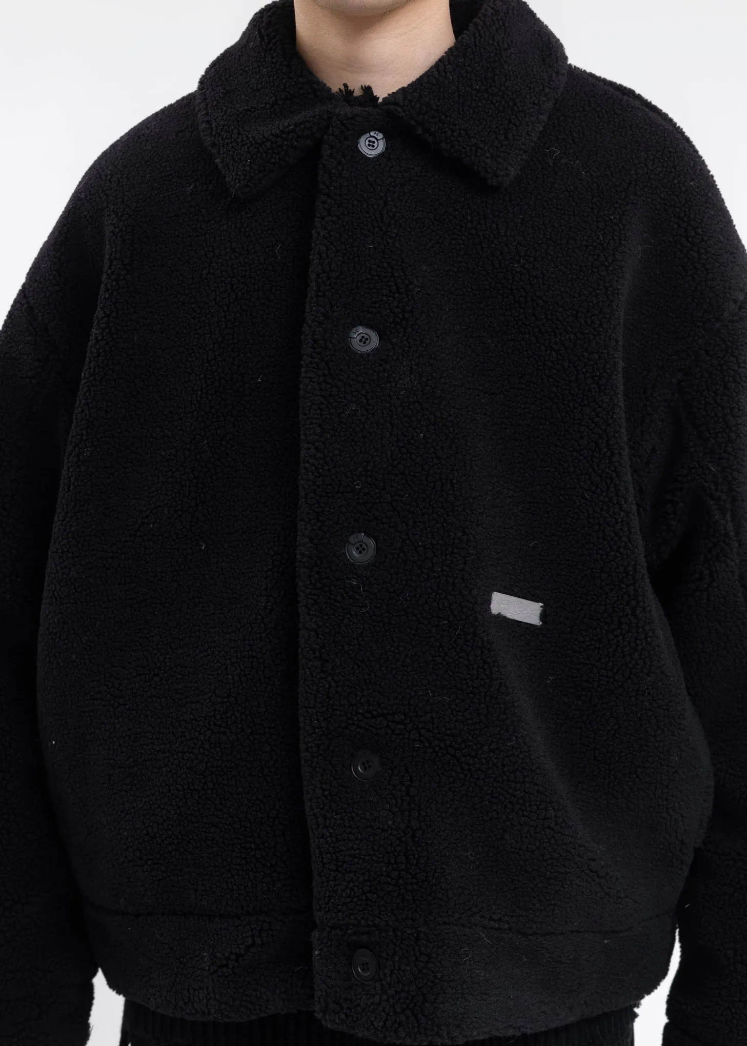 FUZZY BLACK HANDPRINT PADDED FLEECE JACKET