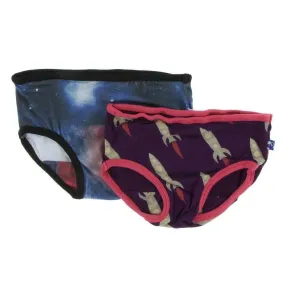 Girl's Bamboo Underwear Set - Red Ginger Galaxy & Wine Grapes Rockets