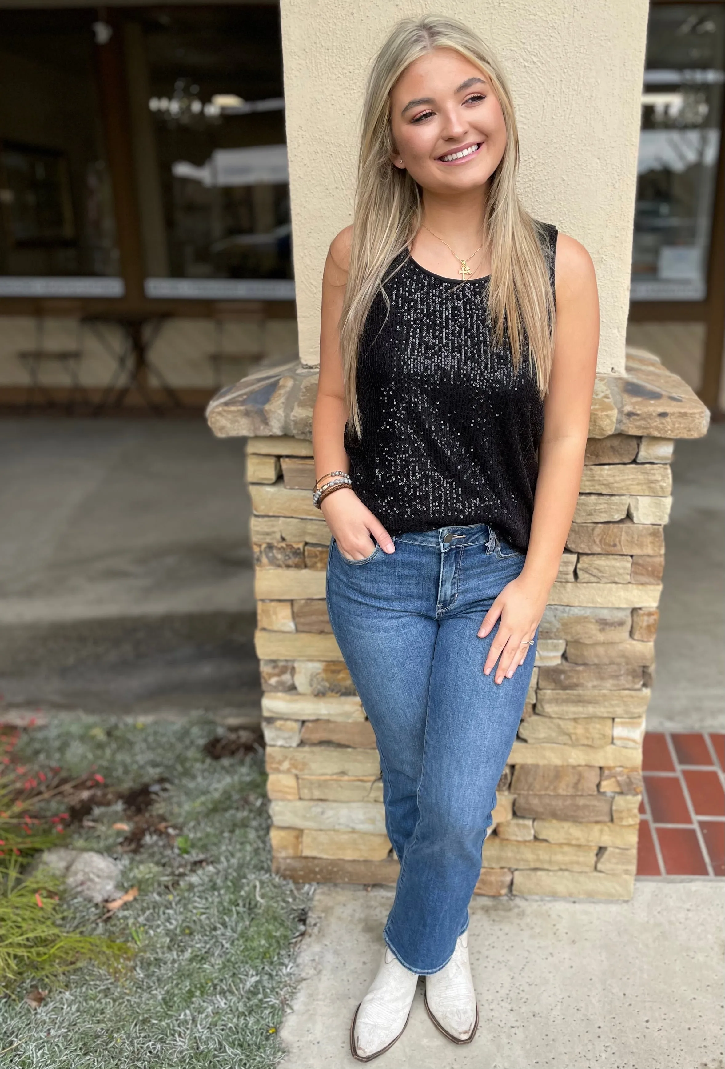 Glamour Black Sequins Tank Top