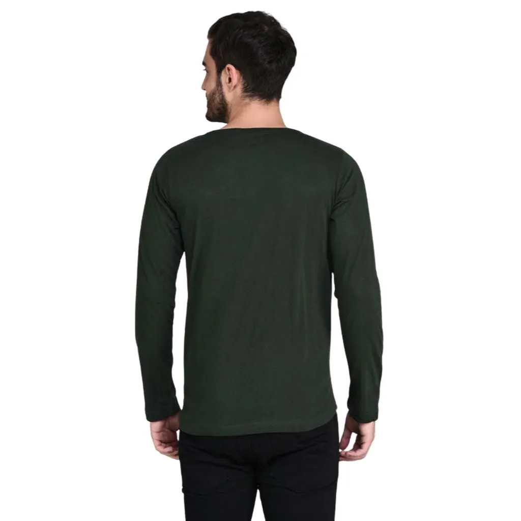Green Solid Cotton Full Sleeve T-Shirt For Men