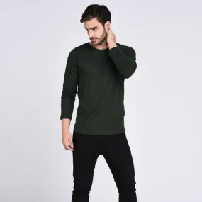 Green Solid Cotton Full Sleeve T-Shirt For Men