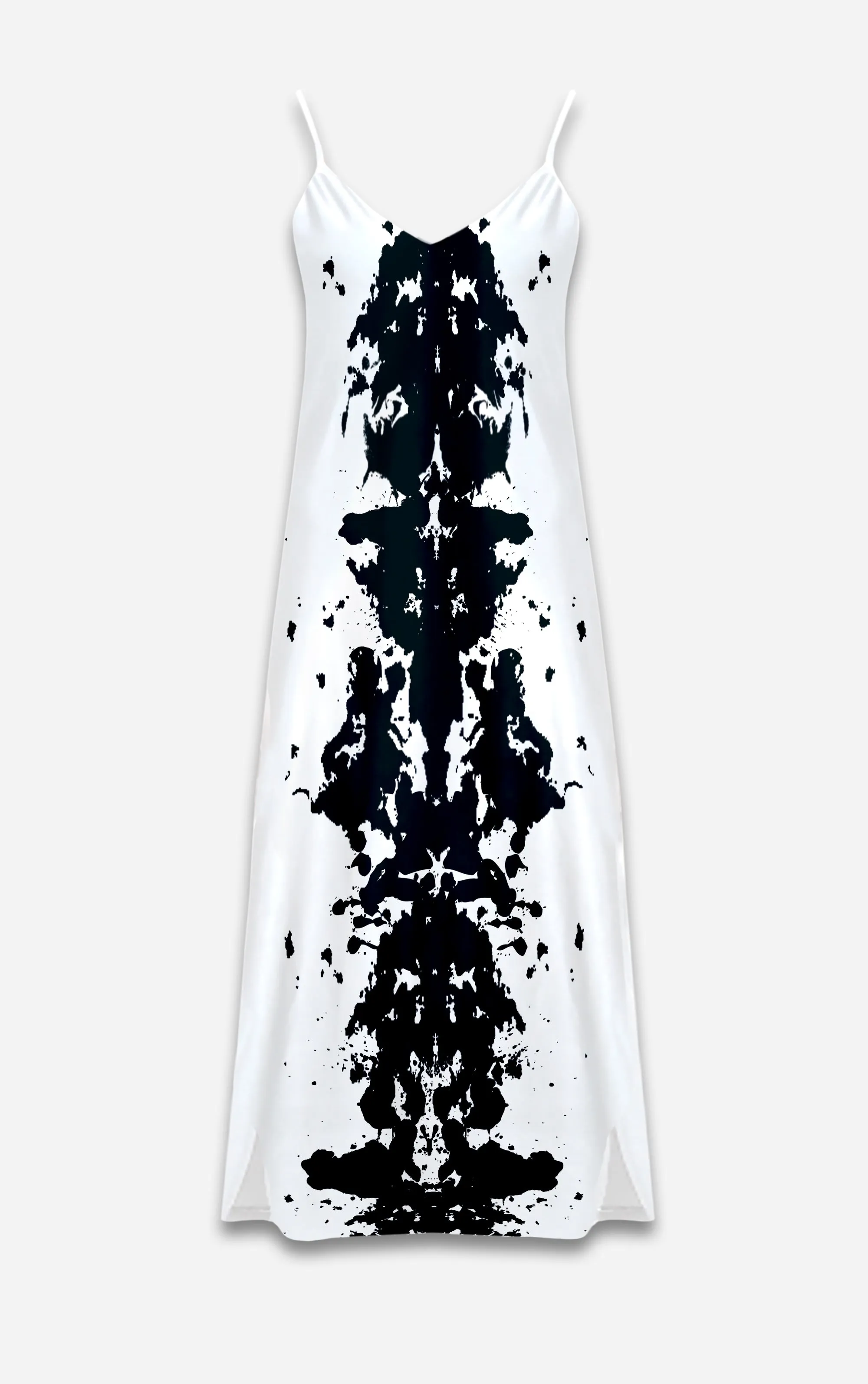 Ink Blot- 100% Silk Satin French Gothic V Neck Slip Dress in Midnight Teal | Le Leanian™