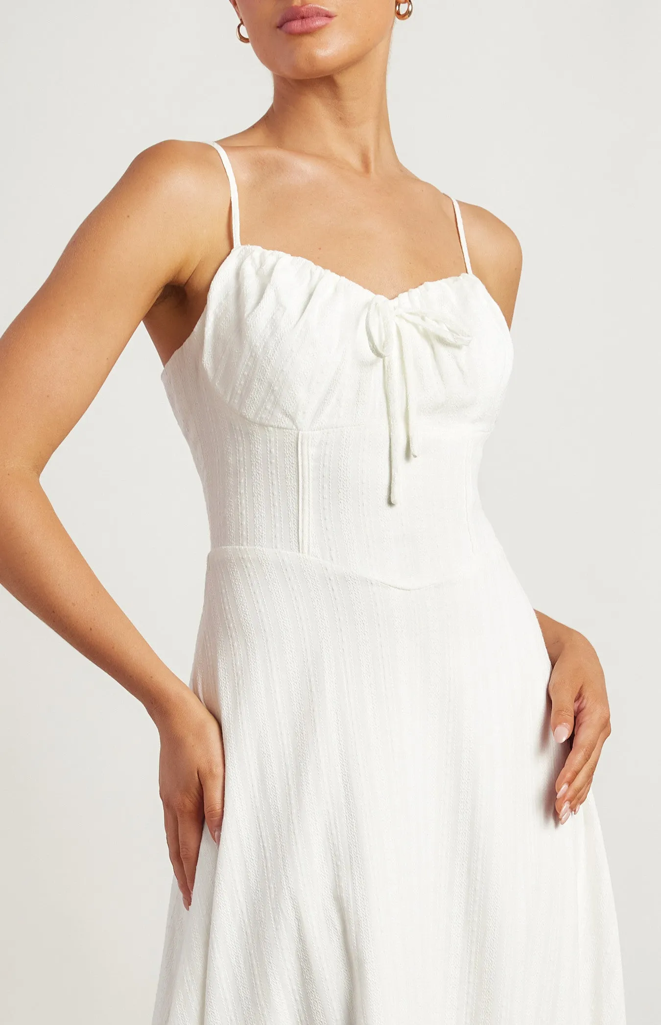 Lace Up Back Detail Embroidered Cotton Maxi Dress