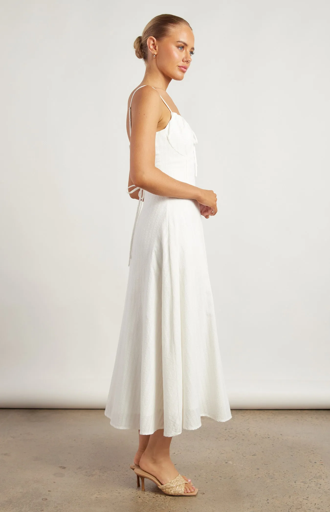 Lace Up Back Detail Embroidered Cotton Maxi Dress