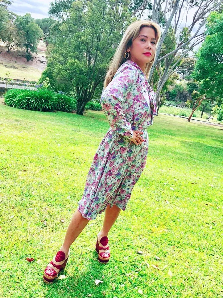 Lilac pussy-bow shirt dress