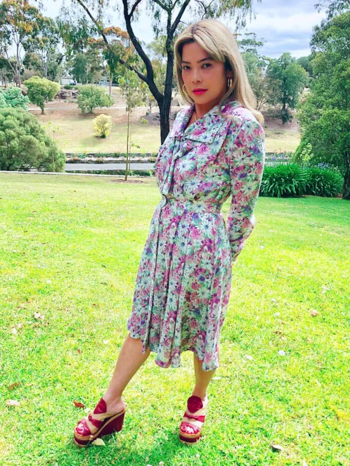 Lilac pussy-bow shirt dress