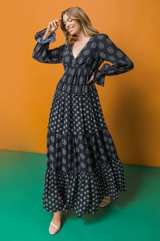 Lindsey Peasant Maxi Dress-Black