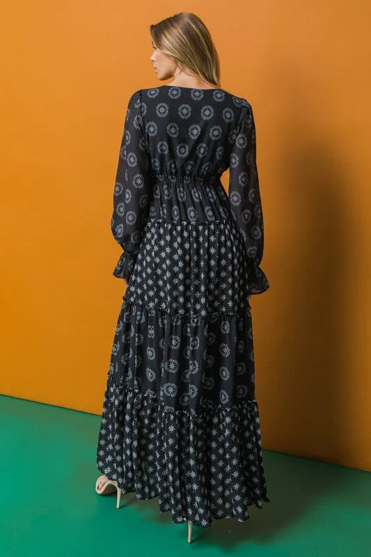 Lindsey Peasant Maxi Dress-Black