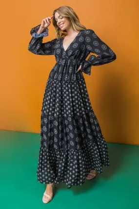 Lindsey Peasant Maxi Dress-Black