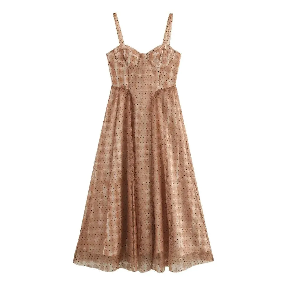Louisa Tulle Flower Polka Dots Bustier Dress